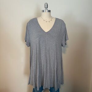 Grey Vneck Short Sleeve Tunic Tee